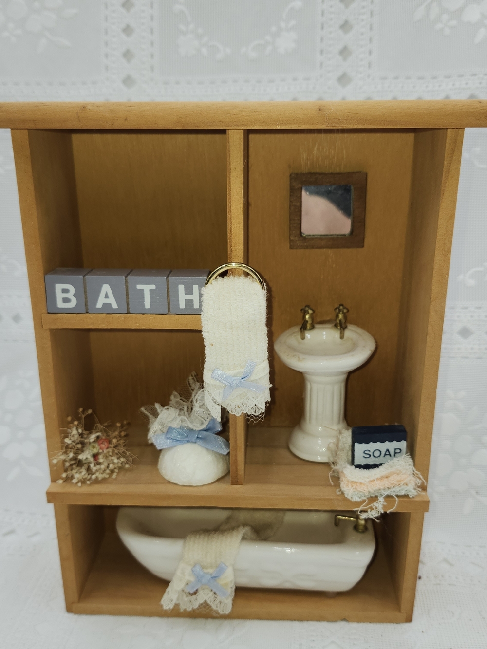 Vintage Bathroom Miniature Shelf Shadow Box Curio